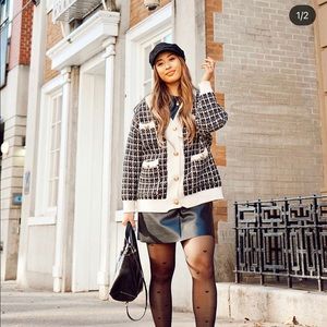 Black and White Cardigan with Gold Buttons